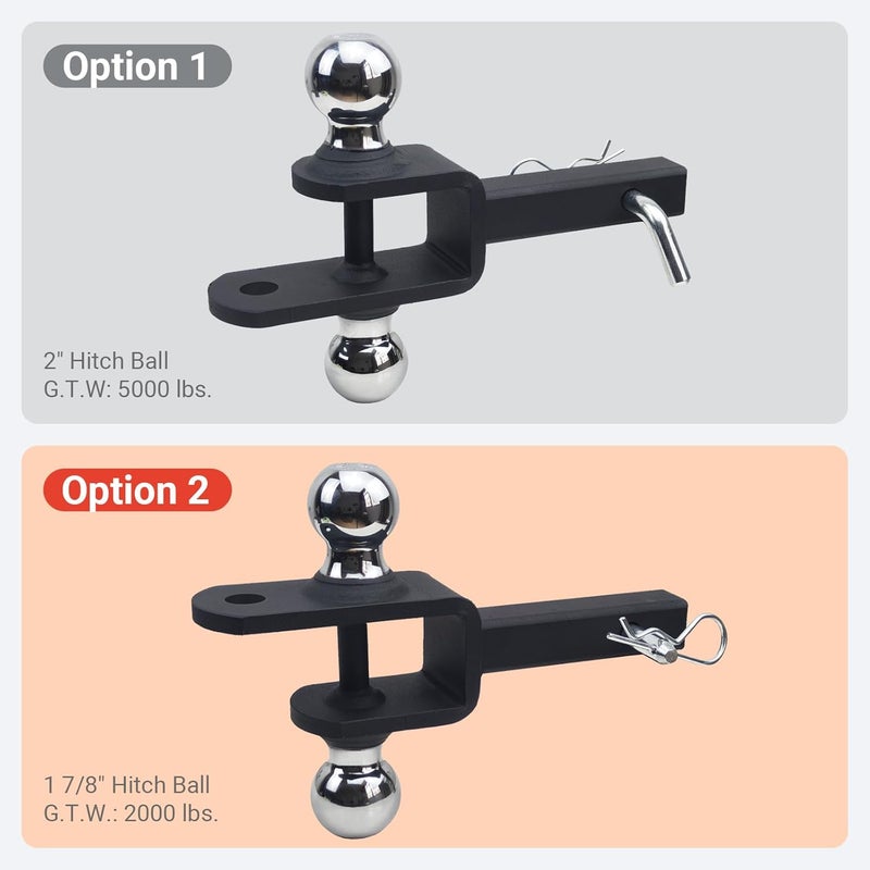 REDTEE ATV/UTV Trailer Hitch - Dual Hitch Balls (1-7/8" & 2"), Fits 1 1/4-Inch Receiver, Includes Pin & Clip, 5/8-Inch Clevis Pin Compatible, Matte Black Powder Coat Finish - Image 4